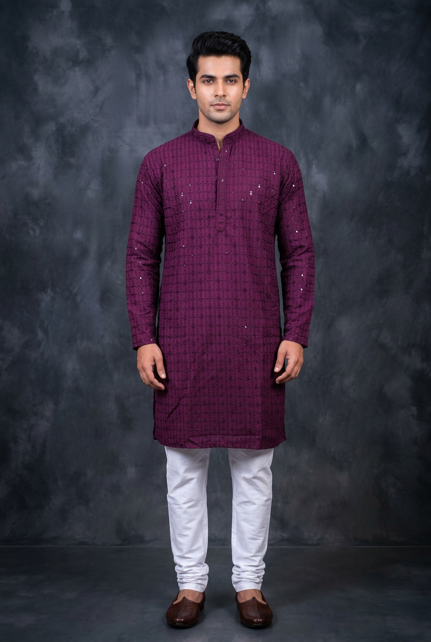 Men's Kurta Pajama for Wedding Guests — Premium Lakhnavi Kurta with Resham Embroidery