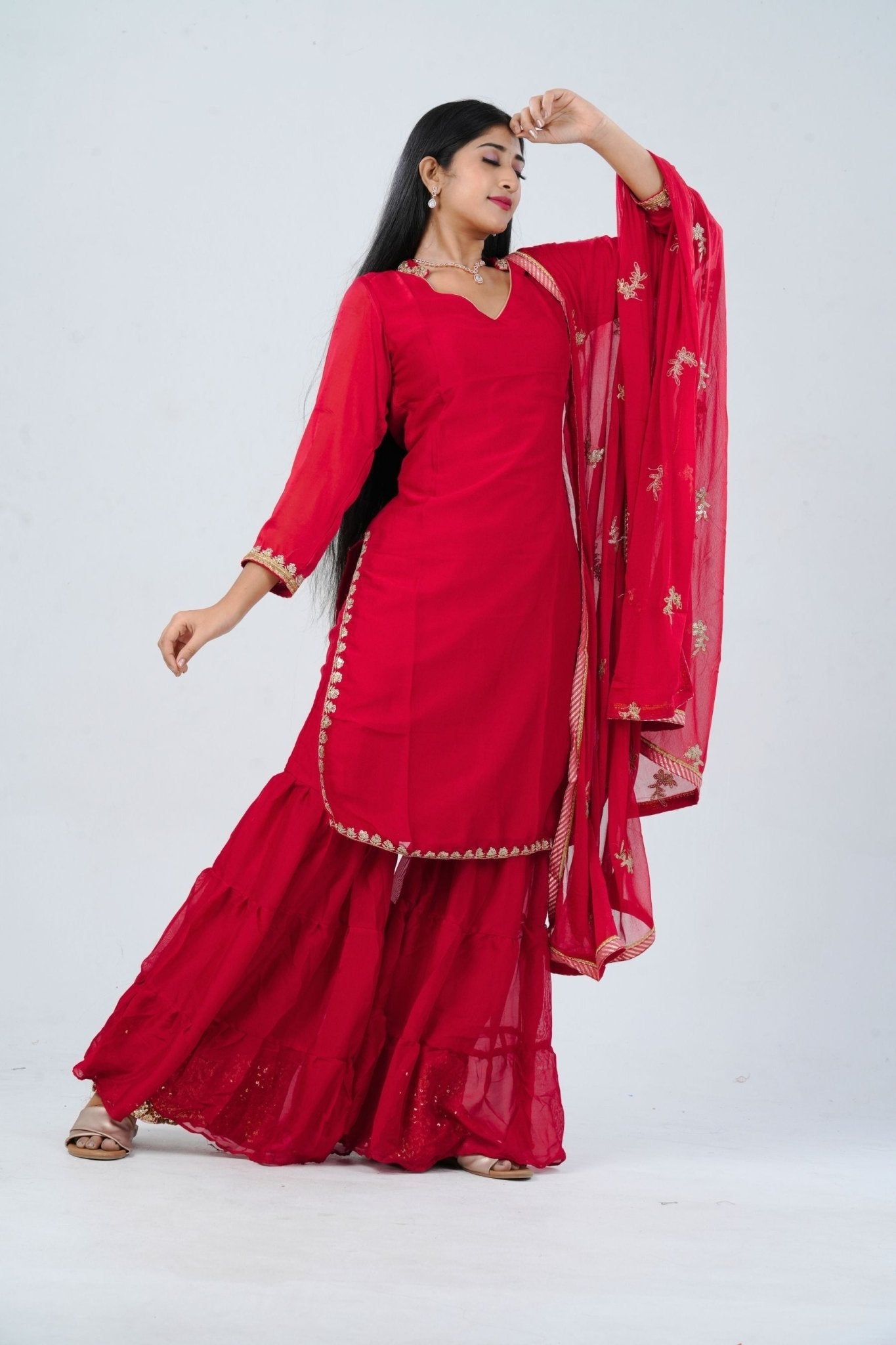 Red Georgette Sharara Set for Diwali — JCS Fashions
