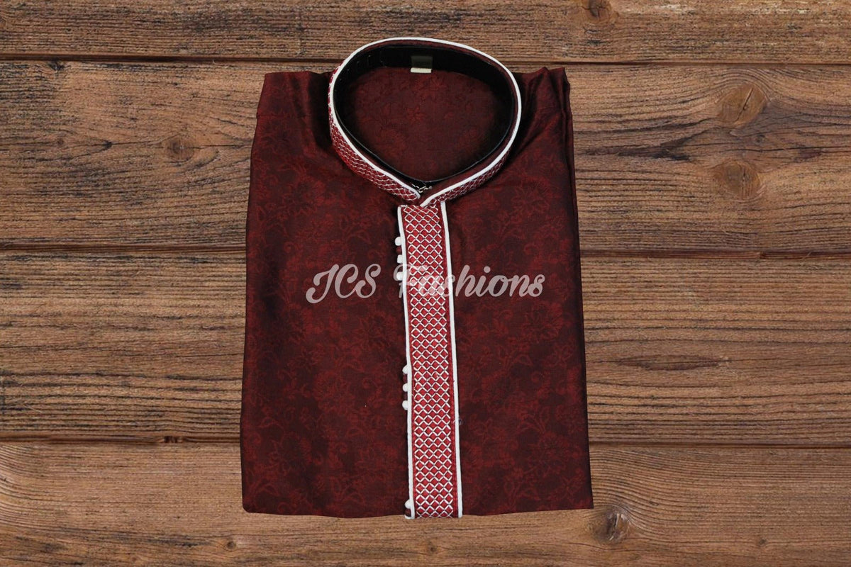 Men's silk cotton kurta pajama in maroon for Navratri garba 2026