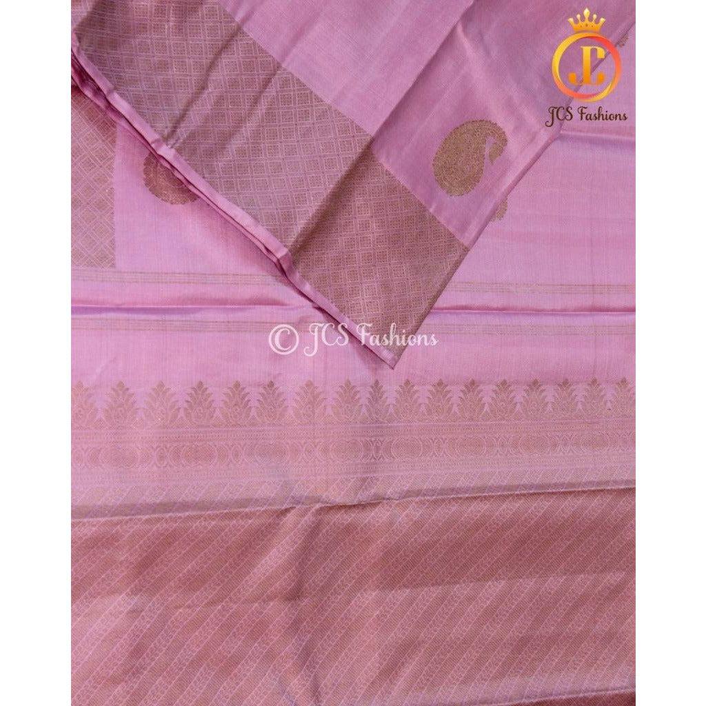 Pure Kanchipuram silk saree in pink with 2g gold zari bridal collection — JCS Fashions