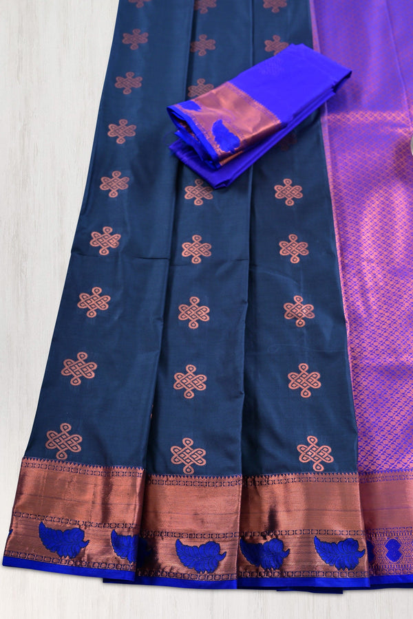 Hand Woven Premier Copper Zari Rangoli Saree with Designer Borders