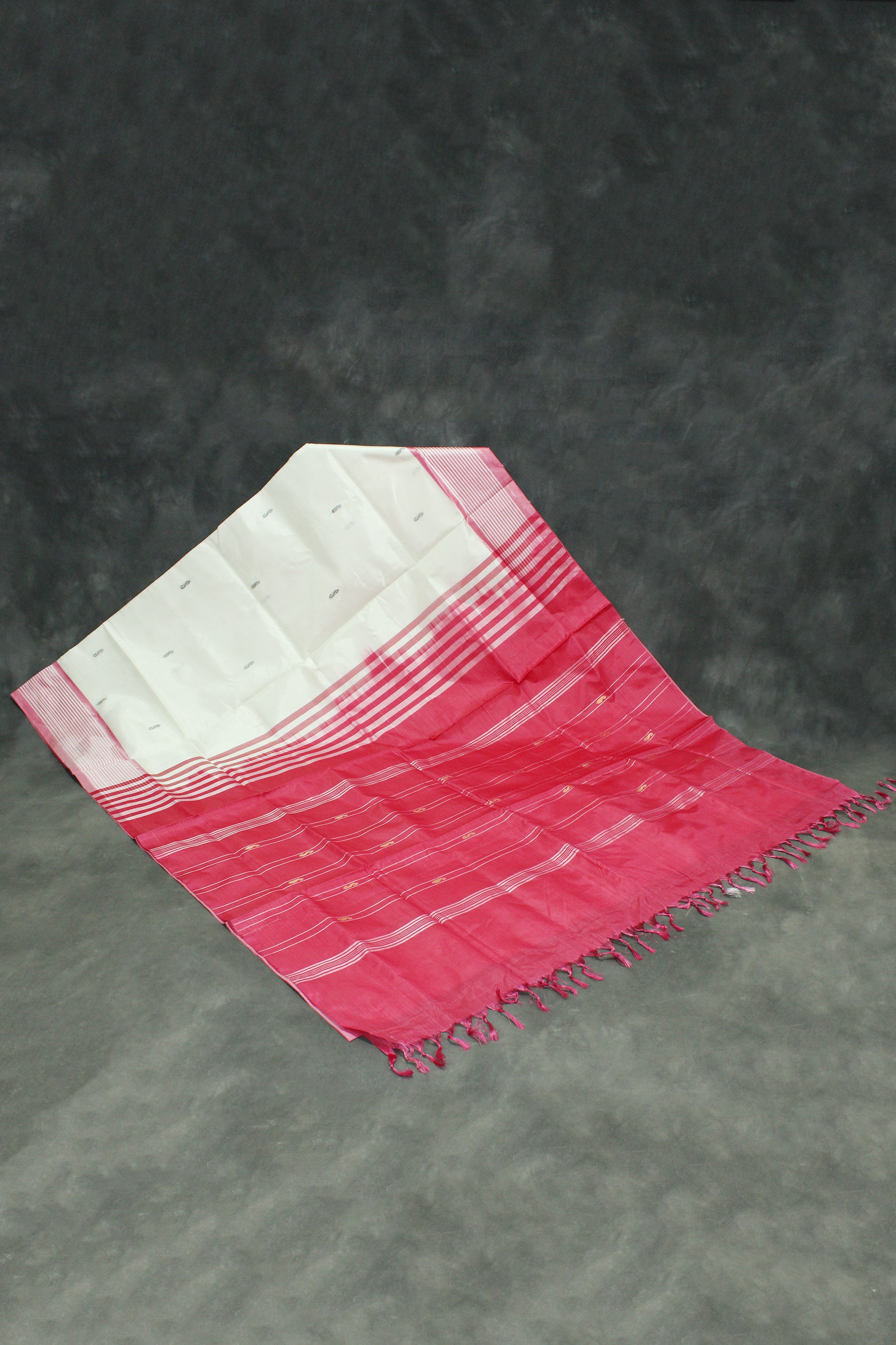 Hot Pink Vaazhai Naar (Banana Pith) Saree - Borderless Body with Subtle Stripes and Small Butta Motifs