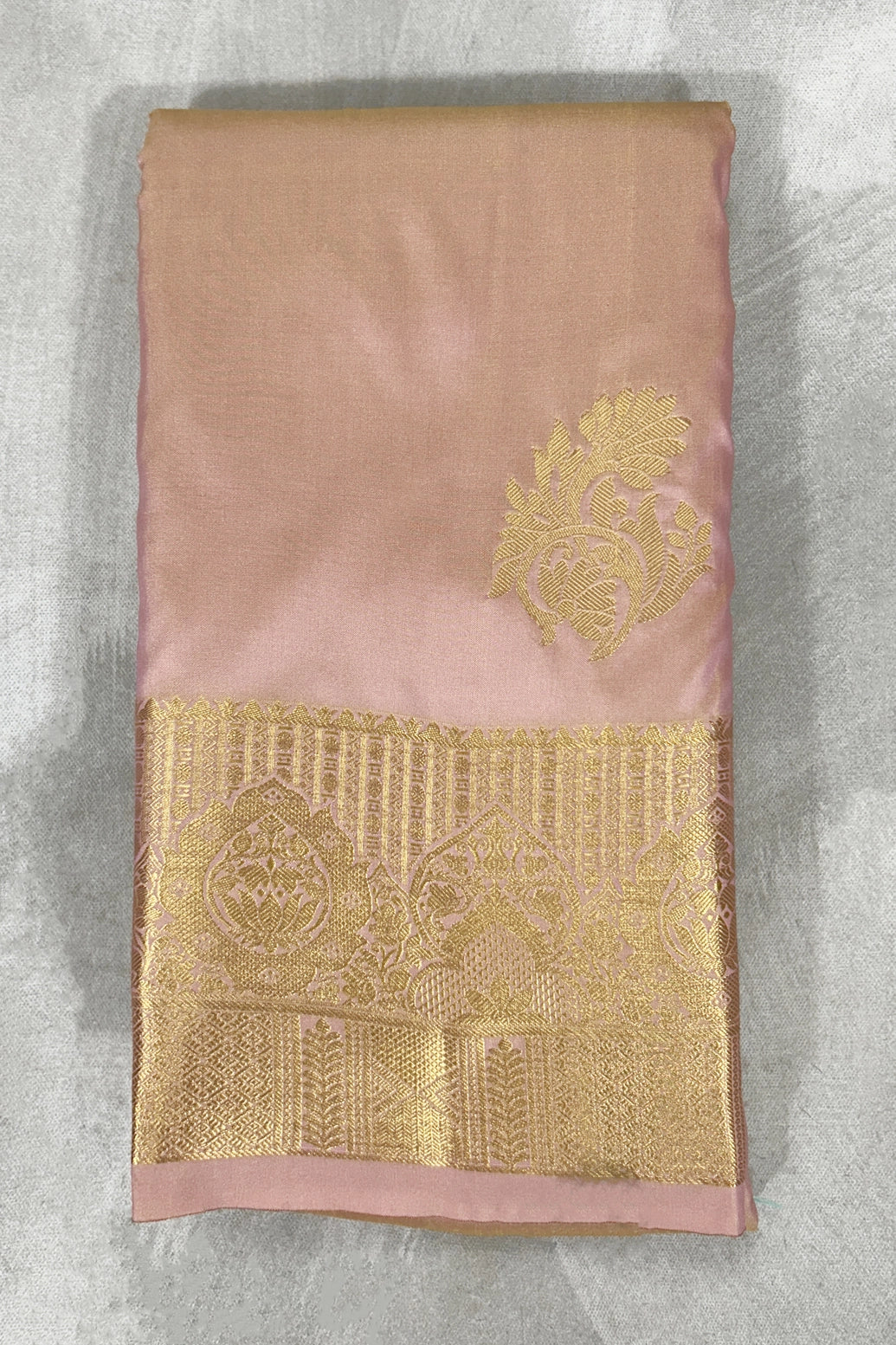 Onion Pink Soft Silk Saree with Contrast Border and Delicate Gold Zari Buttas, Traditional Floral Border