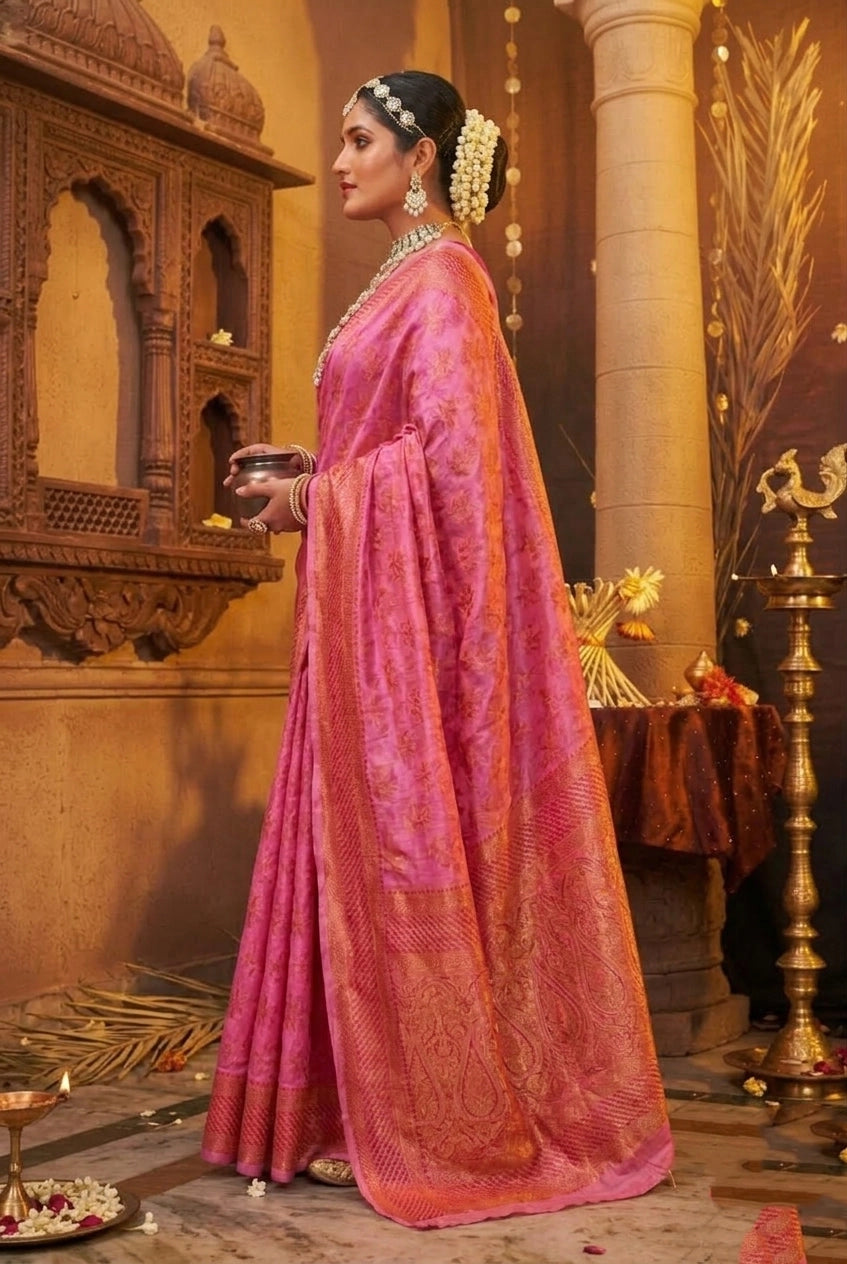 Orange Cotton Shimmer Saree with Stone Work & Grand Pallu, Designer Saree with Blouse for Festive Wear