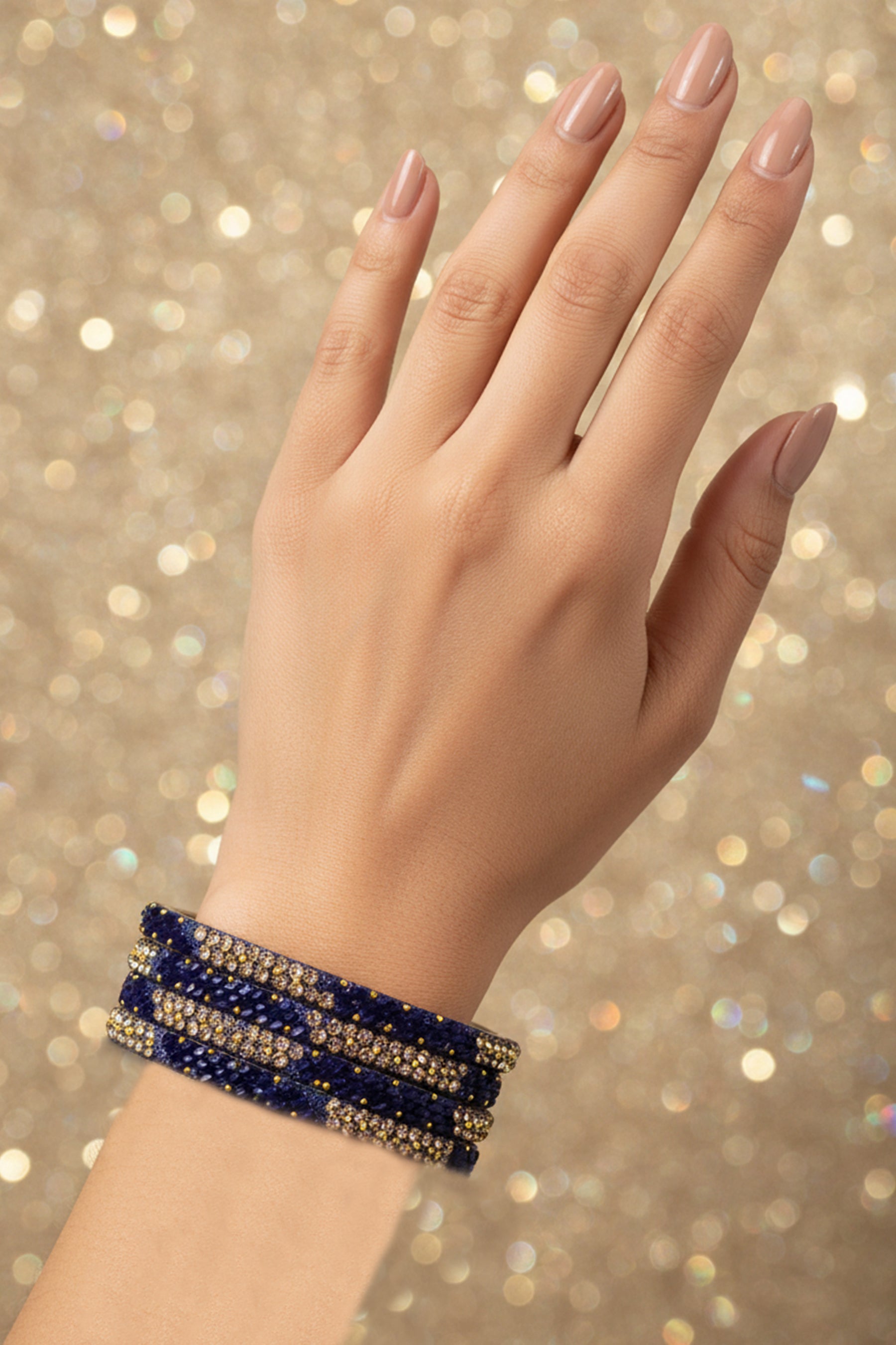 Multicolour Crystal Bead Bangles Set with Gold-Tone Sparkle for Festive & Wedding Wear
