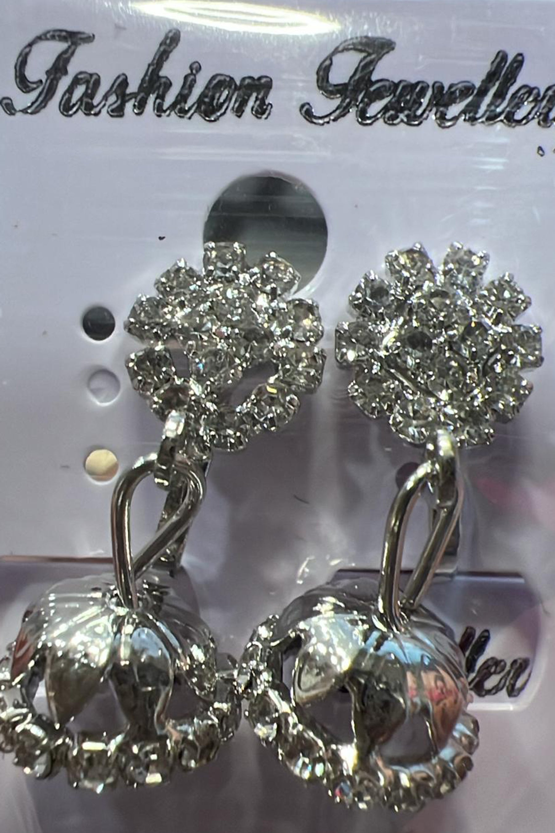 Silver-Tone Clip-On Crystal Rhinestone Drop Earrings