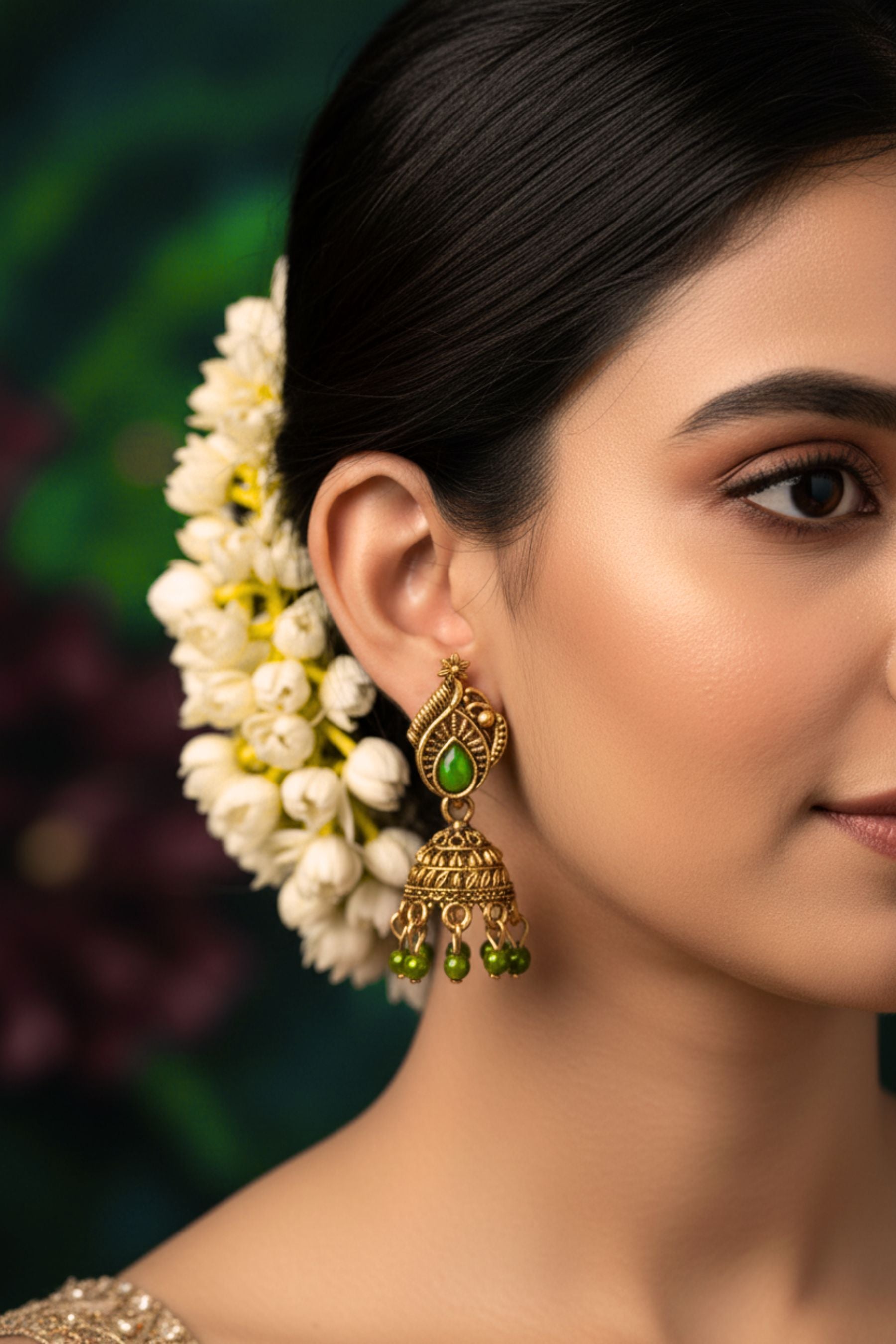 Red Antique Leaf-Design Jhumka Earrings for Women —