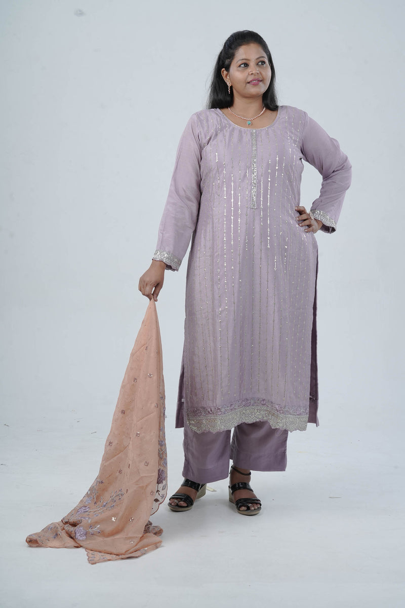 Embroidered Chinnon Kurti with Sequins | Stylish Ethnic Wear