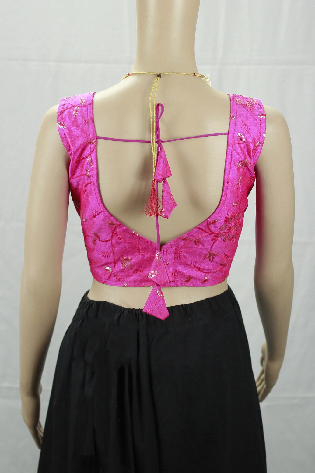 Pink Readymade Designer Padded Blouse with Embroidery, Sleeveless Back Knot and Fully Stitched Finish