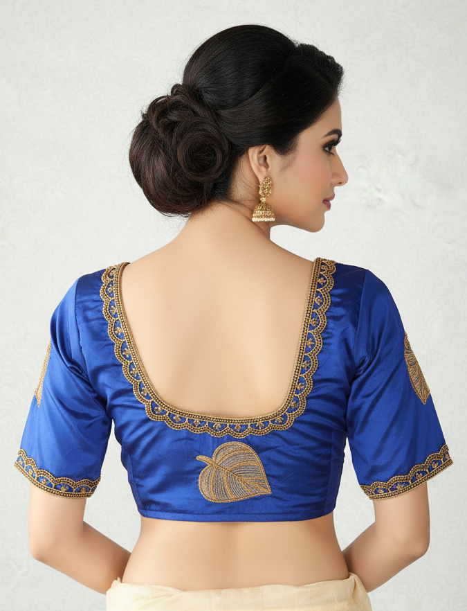 Blue Silk Blouse - Aari & Maggam Work