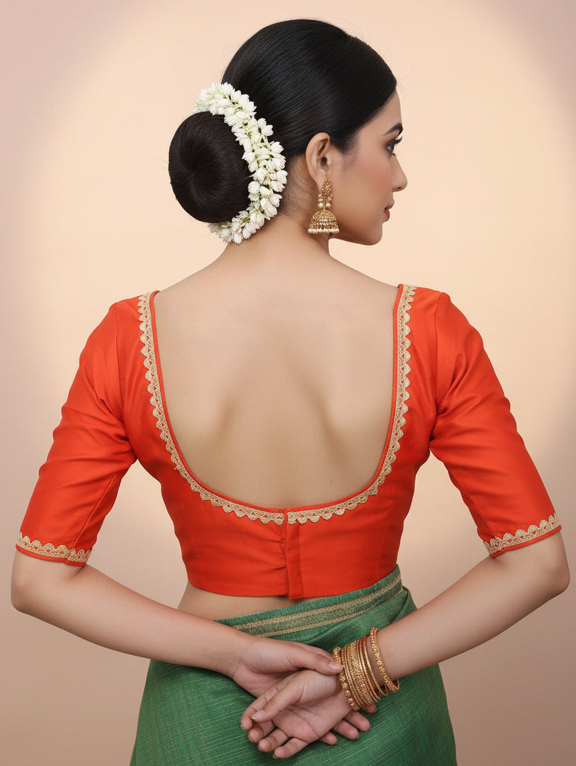 Green Saree Blouse - Sabyasachi Cut, Ready-Made