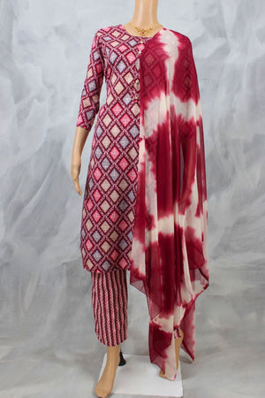 Purple Salwar Kameez – Cotton 3-Piece with Pant & Dupatta