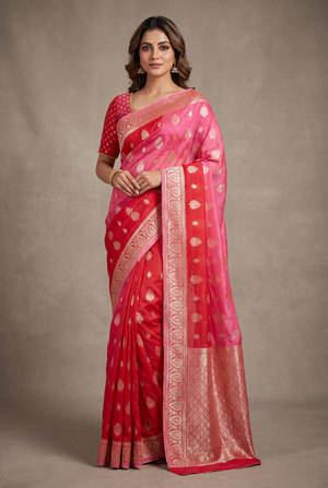 Bananas Georgette Saree In Shade Of Pink With Fully stitched Blouse