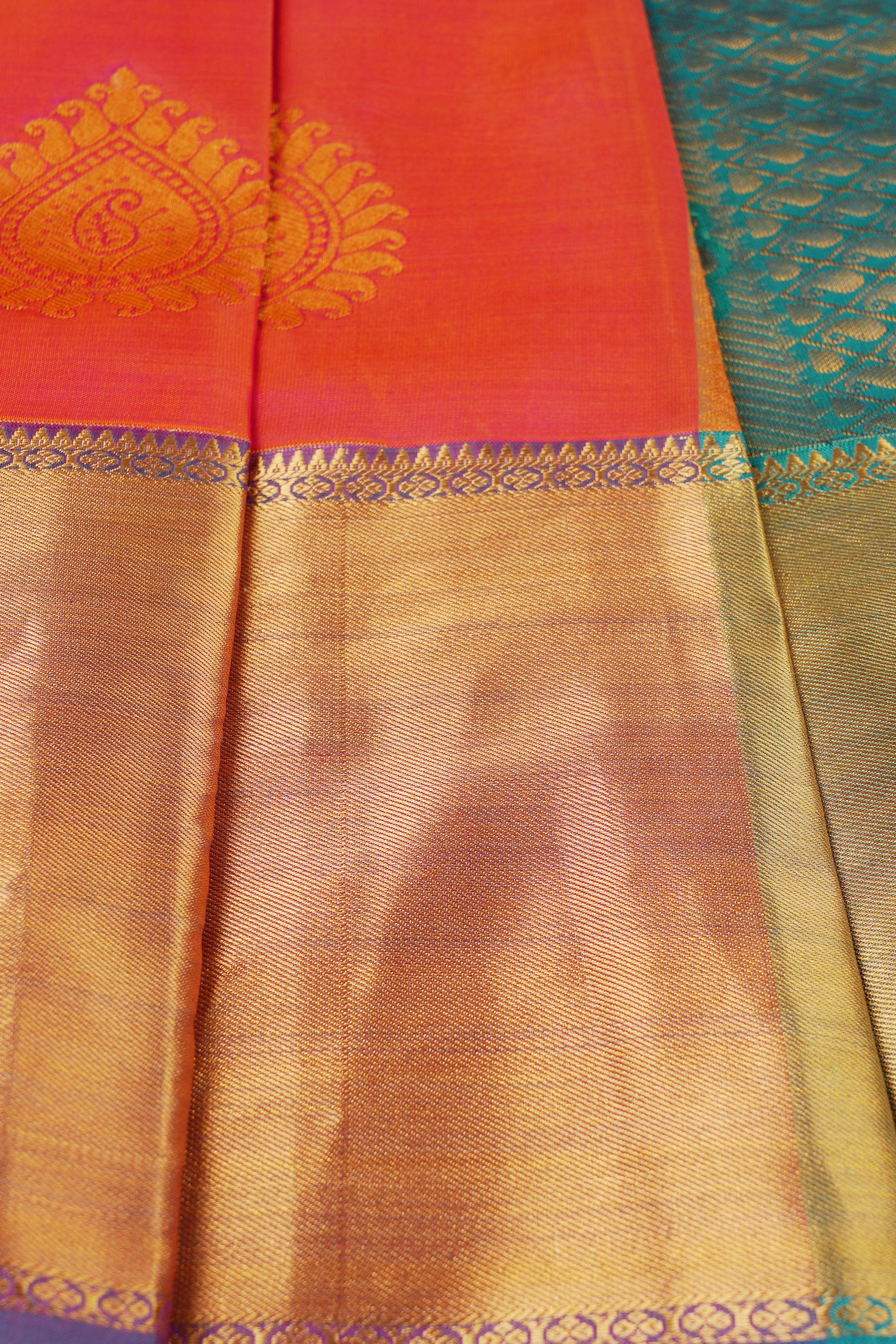 Red Handloom Silk Saree with Grand Pallu & Stitched - View 4 - JCS Fashions