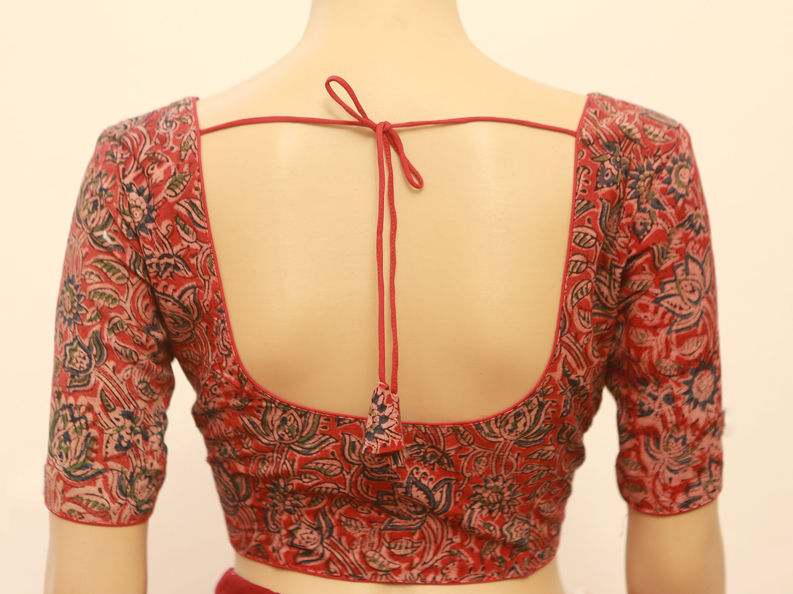 Red Kalamkari Cotton Padded Blouse - Readymade