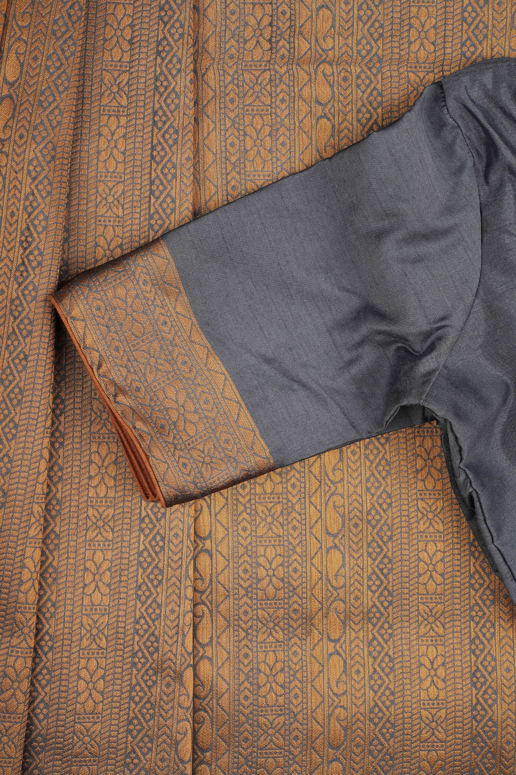 Kanchipuram Semi-Silk Saree with Rising Border & Stitched Blouse - View 6 - JCS Fashions