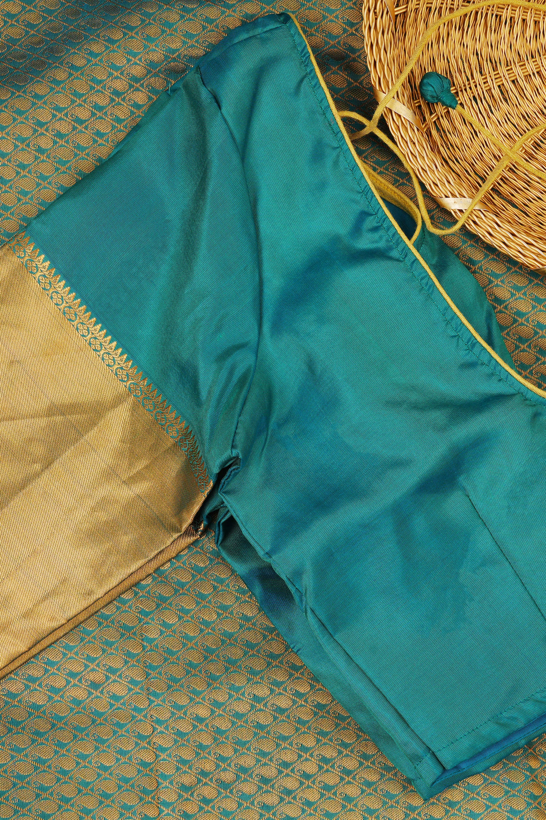 Red Handloom Silk Saree with Grand Pallu & Stitched - View 10 - JCS Fashions