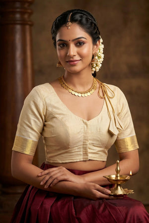 Cream Silk Cotton Padded Blouse - Ready to Wear