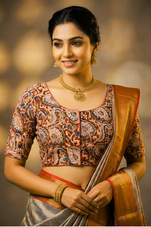 Maroon Kalamkari Cotton Padded Blouse - Formal