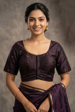 Brown Aari Work Silk Blouse - Bridal Designer