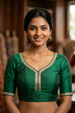 Green Saree Blouse - Sabyasachi Cut, Ready-Made