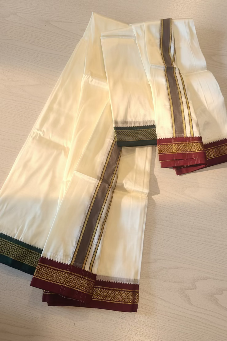 Pattu Dhoti With Ganga Jamuna Border, Art Silk
