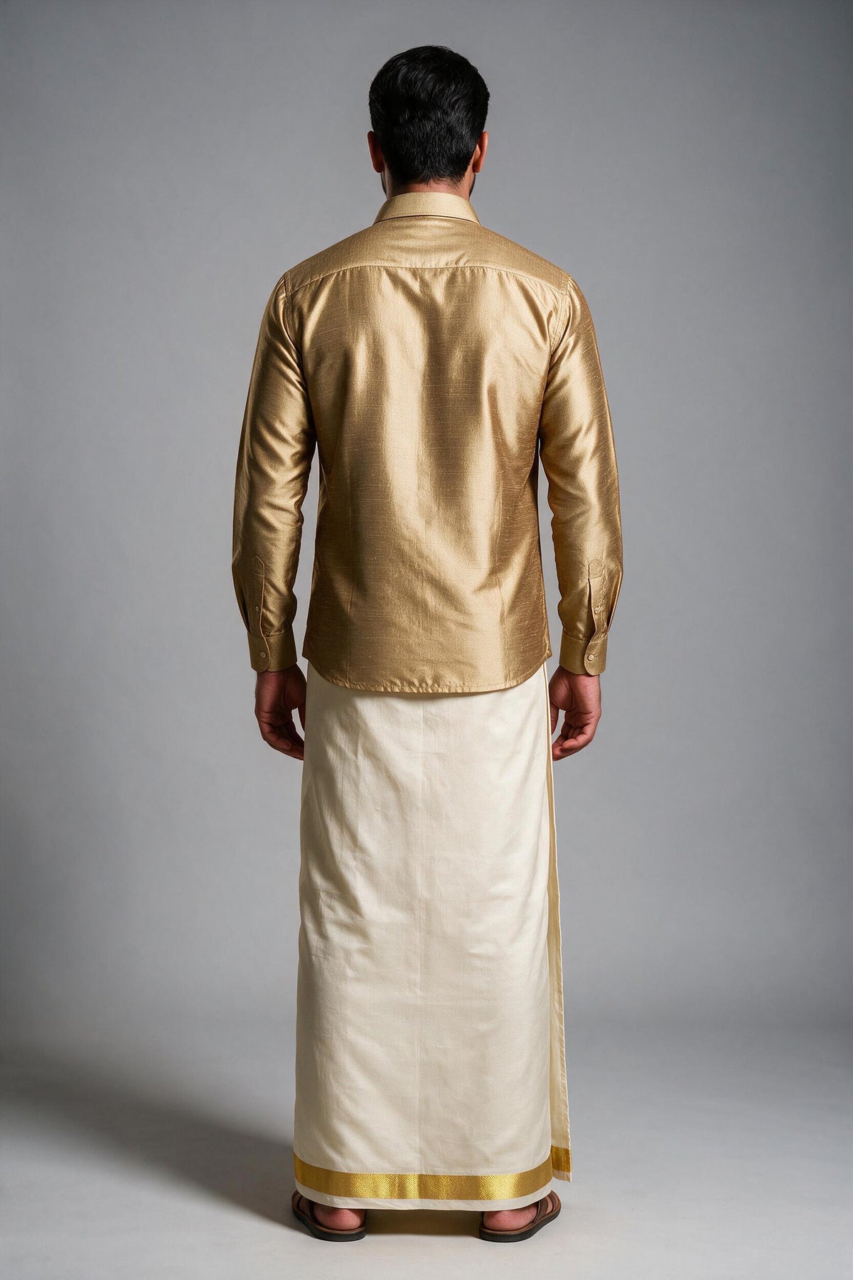 Light Gold Tissue Dhoti for Men with 1-inch Zari Border, 2 Metre Single Veshti — view 2