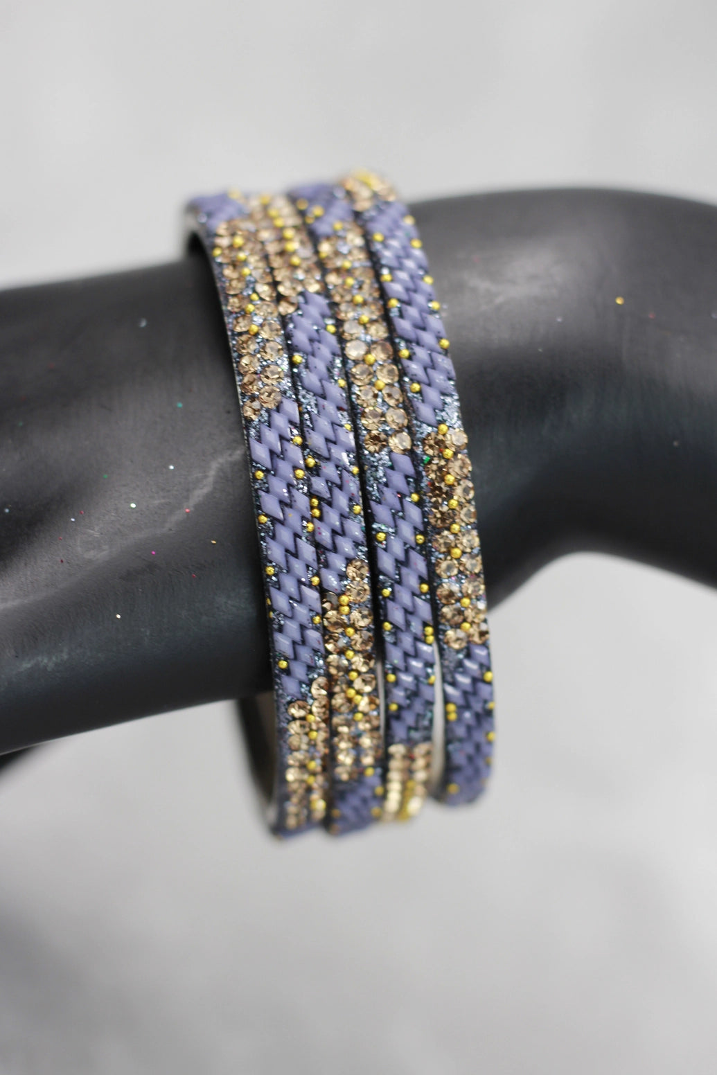Multicolour Crystal Bangles Set with Gold-Tone Sparkle Bead Detailing for Festive Wear & Weddings - Gray