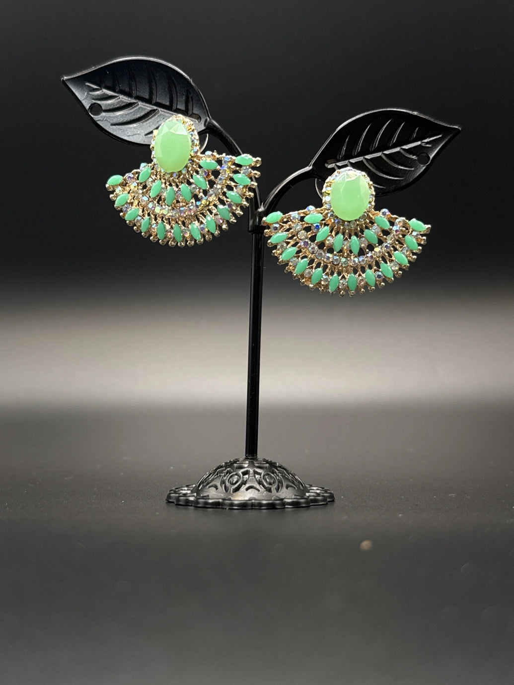 Gold-Tone Crystal Statement Fan Earrings for Women - 0.5 Inch Jewelry JCS Fashions Green 0.5 inch