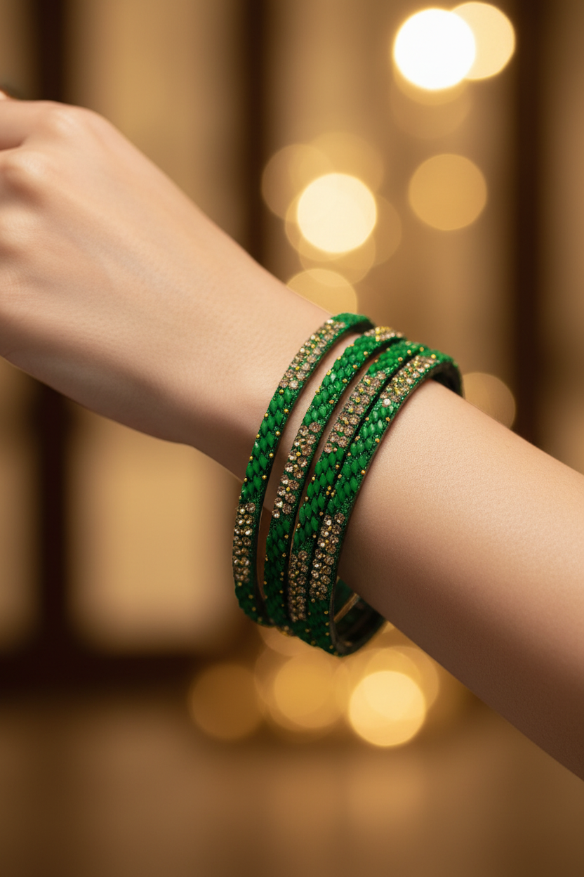 Multicolour Crystal Bangles Set with Gold-Tone Sparkle for Festive, Wedding & Ethnic Wear