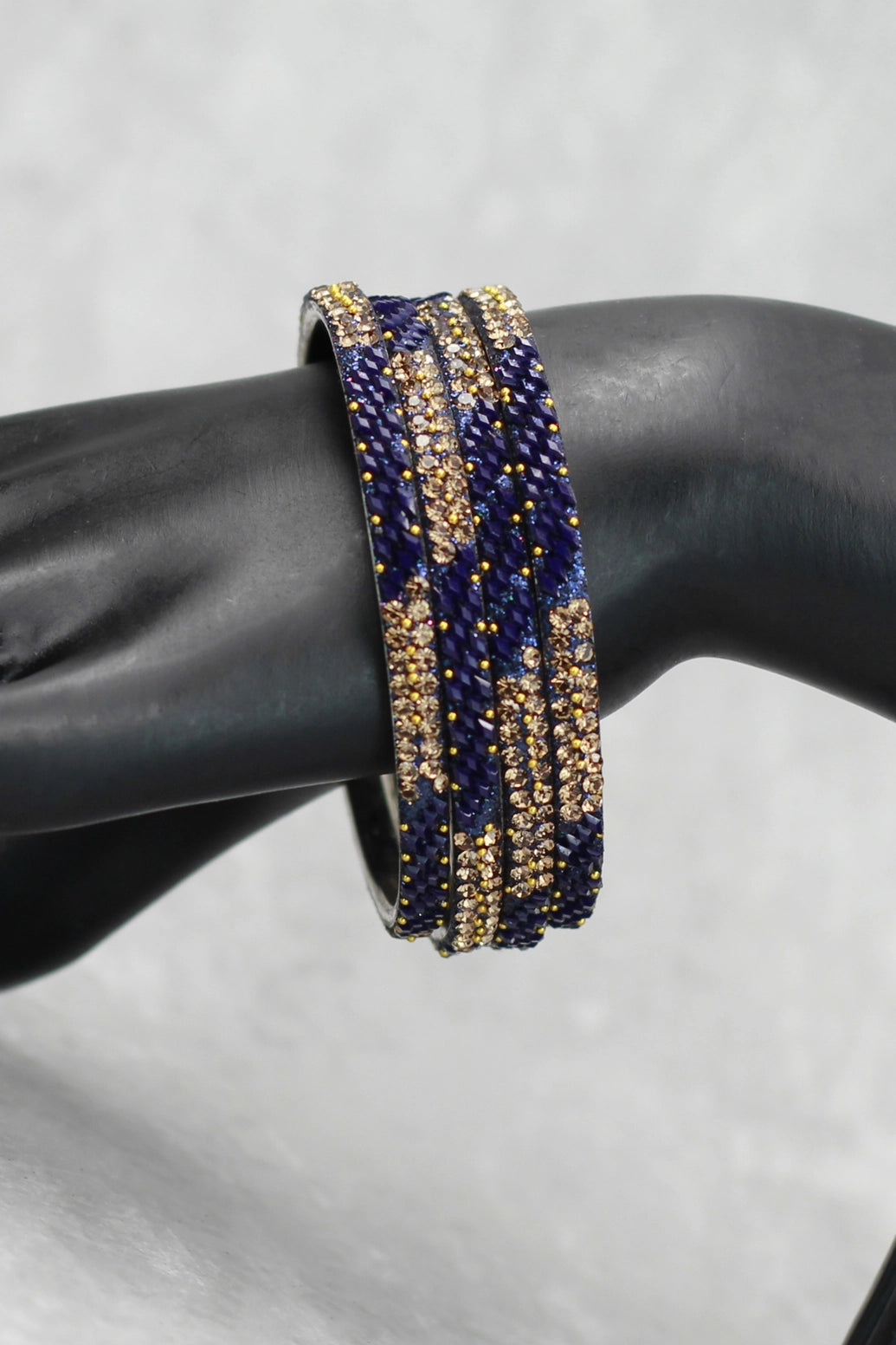 Multicolour Crystal Bead Bangles Set with Gold-Tone Sparkle for Festive & Wedding Wear - Navy Blue