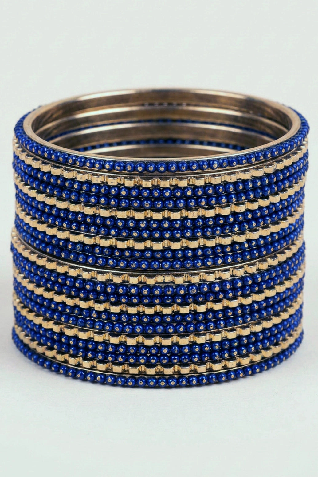 Stone Studded Metallic Bangle Set (Multiple Bangles) for Festive Wear, Red, Navy Blue, Baby Pink - Navy Blue