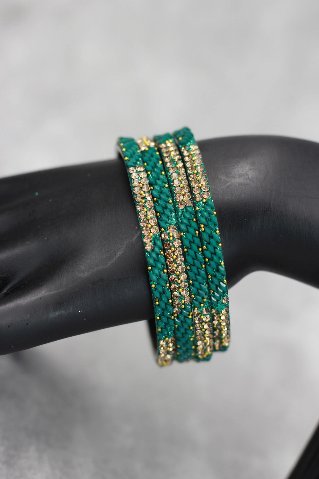 Multicolour Crystal Bangles Set with Gold-Tone Sparkle Bead Detailing for Festive Wear & Weddings - Teal Blue