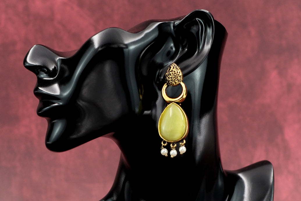 Gold-Tone Teardrop Earrings with Pearl Drops - Ethnic Fashion Earrings Jewelry JCS Fashions