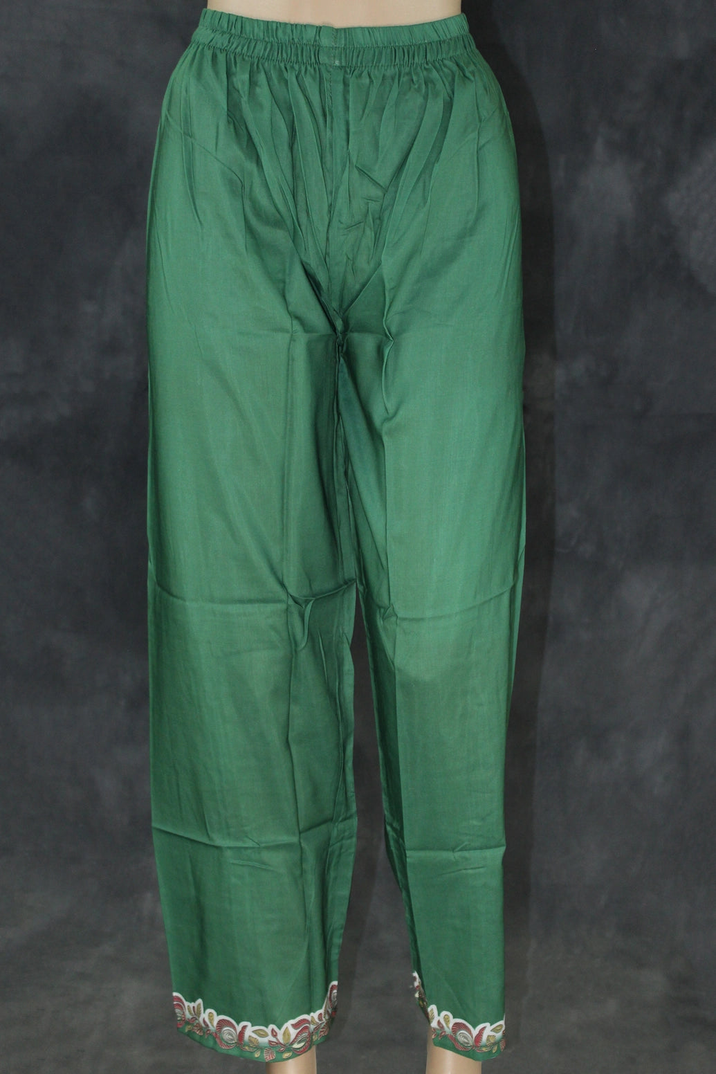 Cream and Green Crepe 3-Piece Salwar Suit with Embellished Kurti, Cotton Dupatta and Elastic Pants