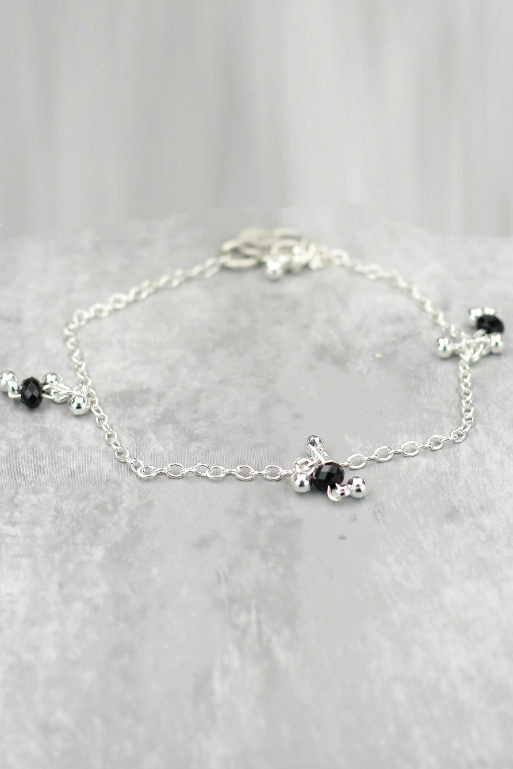 Traditional Silver-Plated South Indian Anklet with Black Beads, Foot Chain for Women