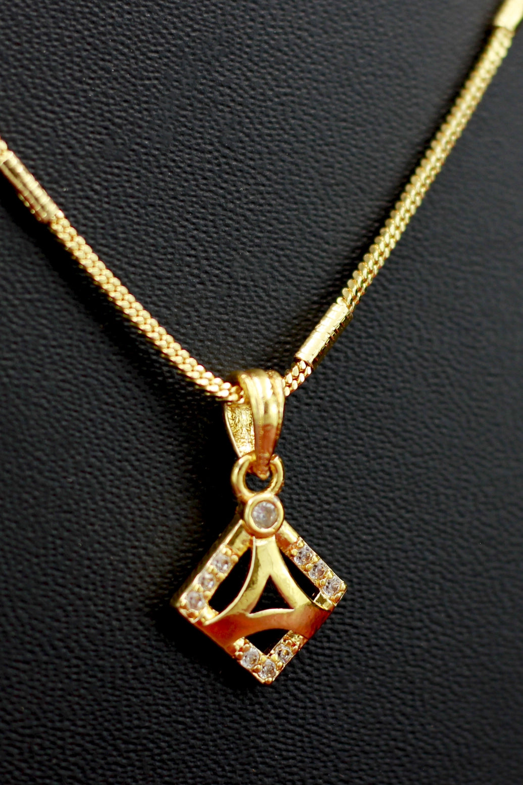 Gold-Tone Textured Chain Necklace Set with Triangle Pendant for Women - Fashion Jewellery