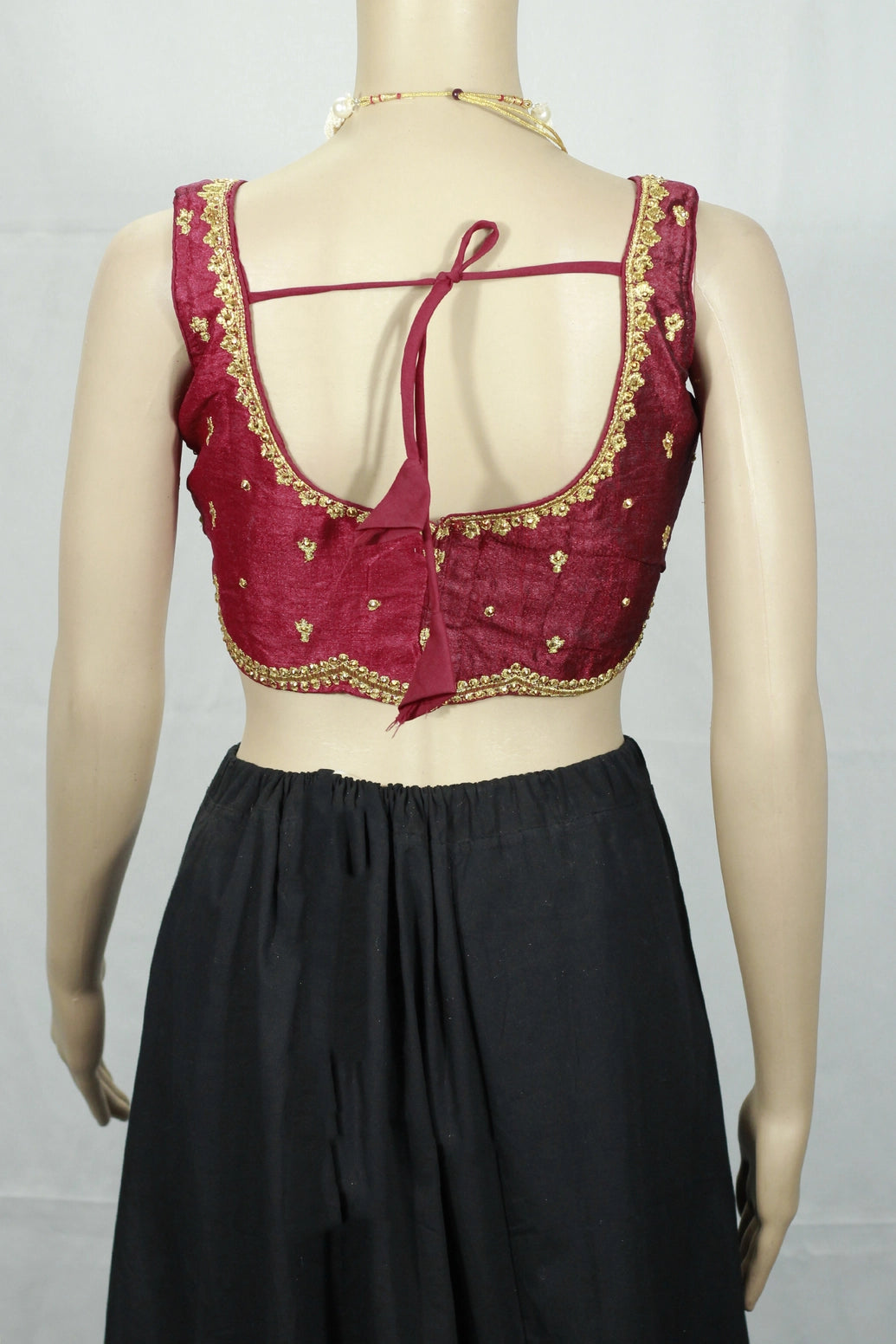 Readymade Designer Padded Blouse, Fully Stitched, Adorned with delicate sequin floral motifs all over, Sleeve less, back knot, Upper Bust-