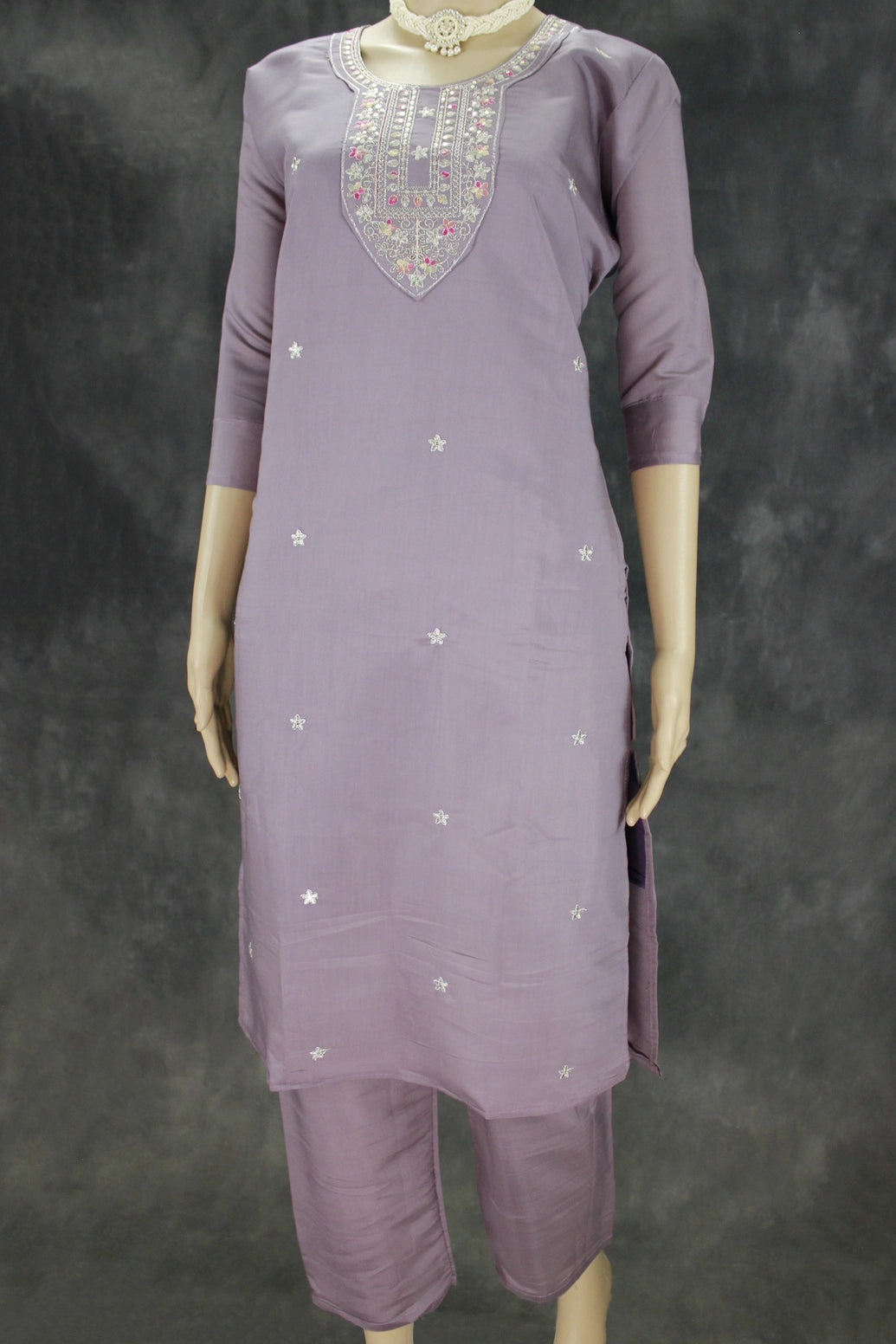 Elegant Lilac Purple Roman Silk 3 Piece Set
