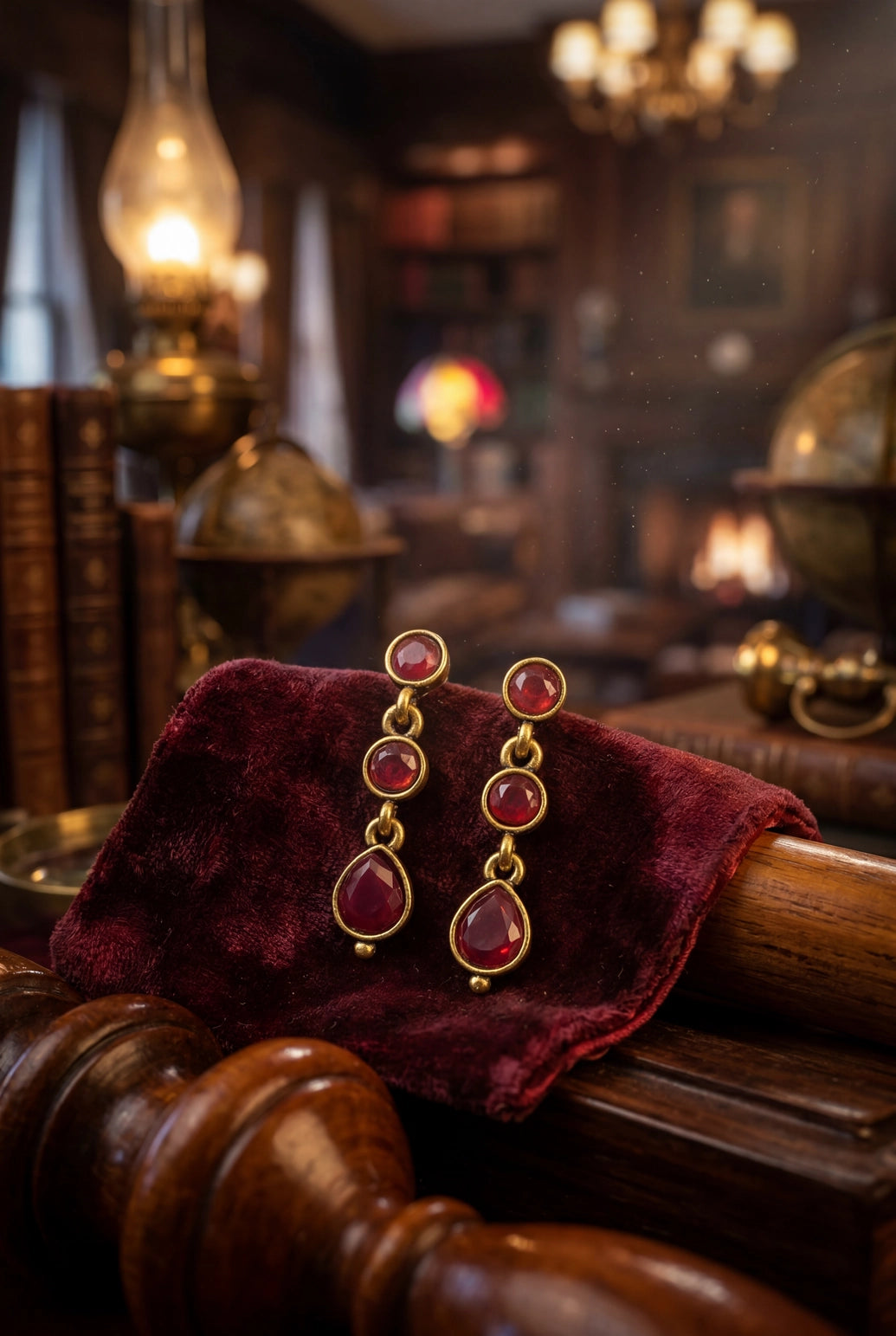 Maroon Gold-Tone Drop Fashion Earrings with Triple Oval Stones for Festive Wear
