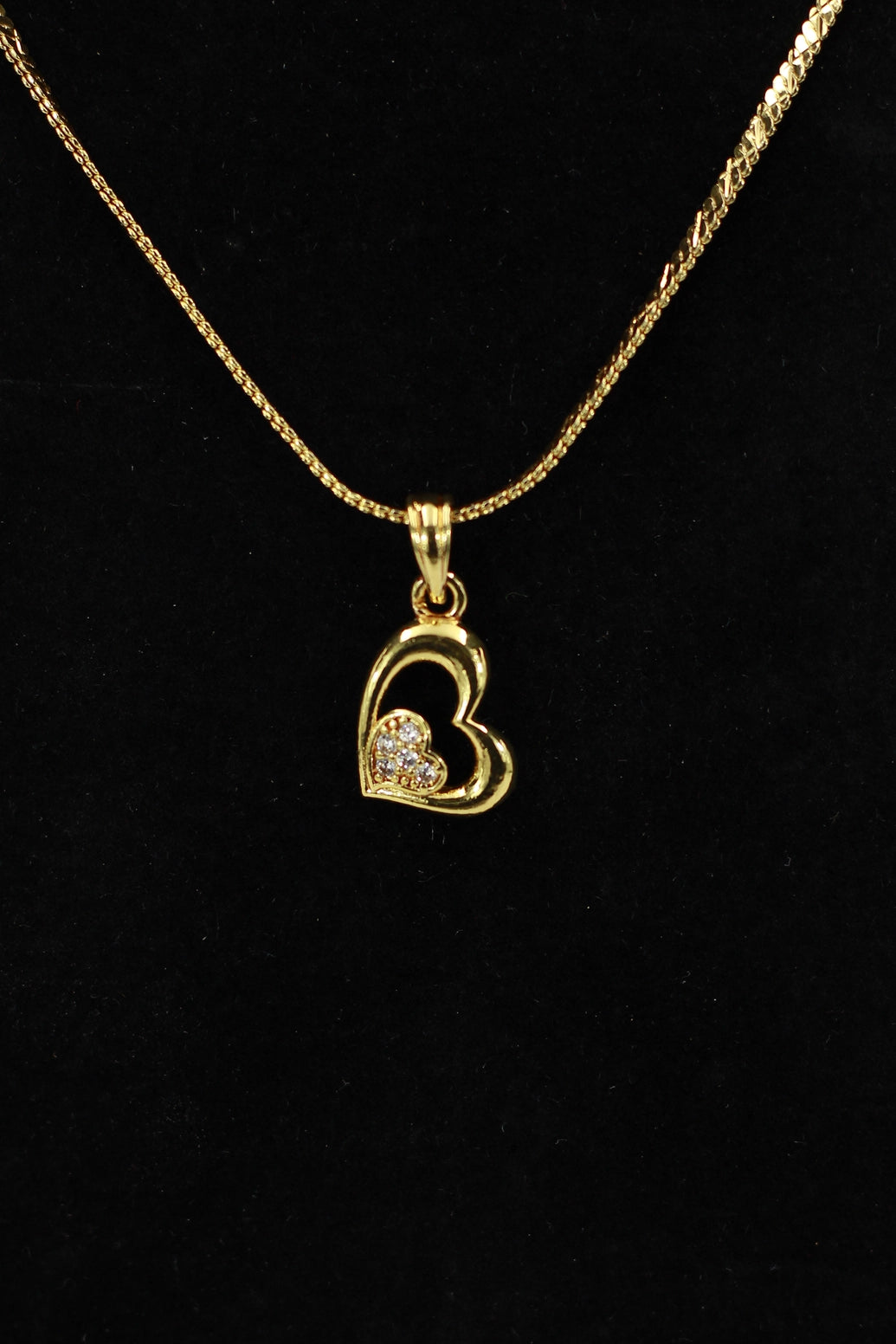 Gold-Tone Heart Pendant Necklace Set with Textured Chain for Women | Traditional Fashion Jewellery