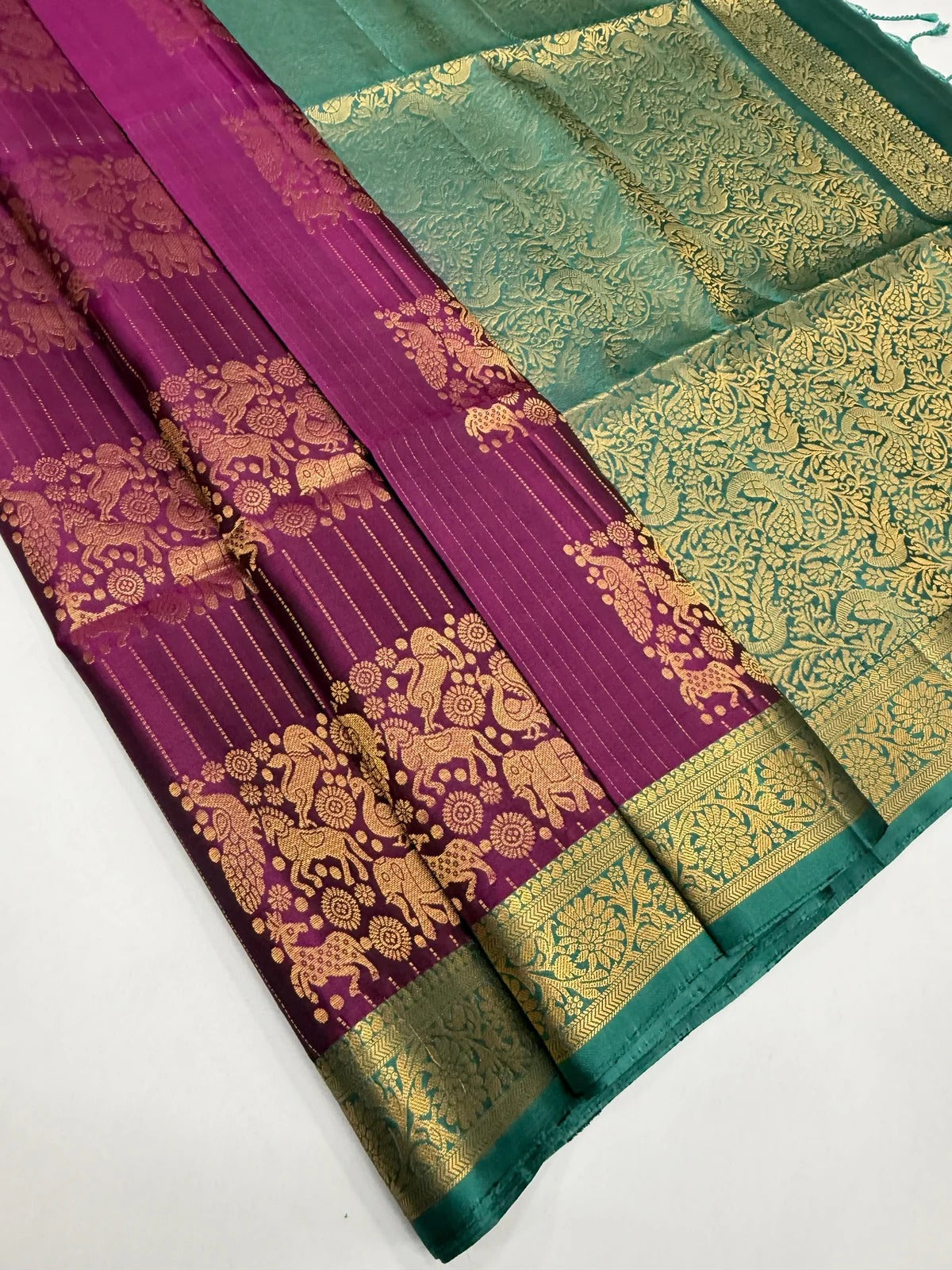 Mauve & Wine Soft Silk Saree with Jacquard Border and Golden Motifs