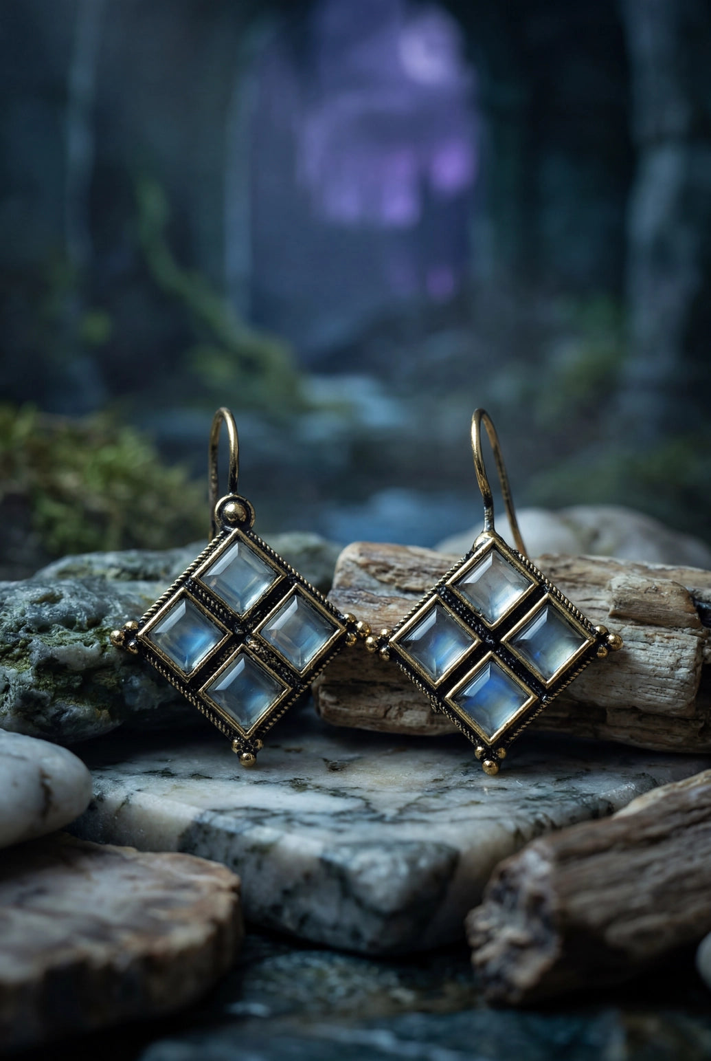 Aqua Blue Stone Gold-Tone Hook Earrings, Square Cluster Style for Women, Fashion Jewellery