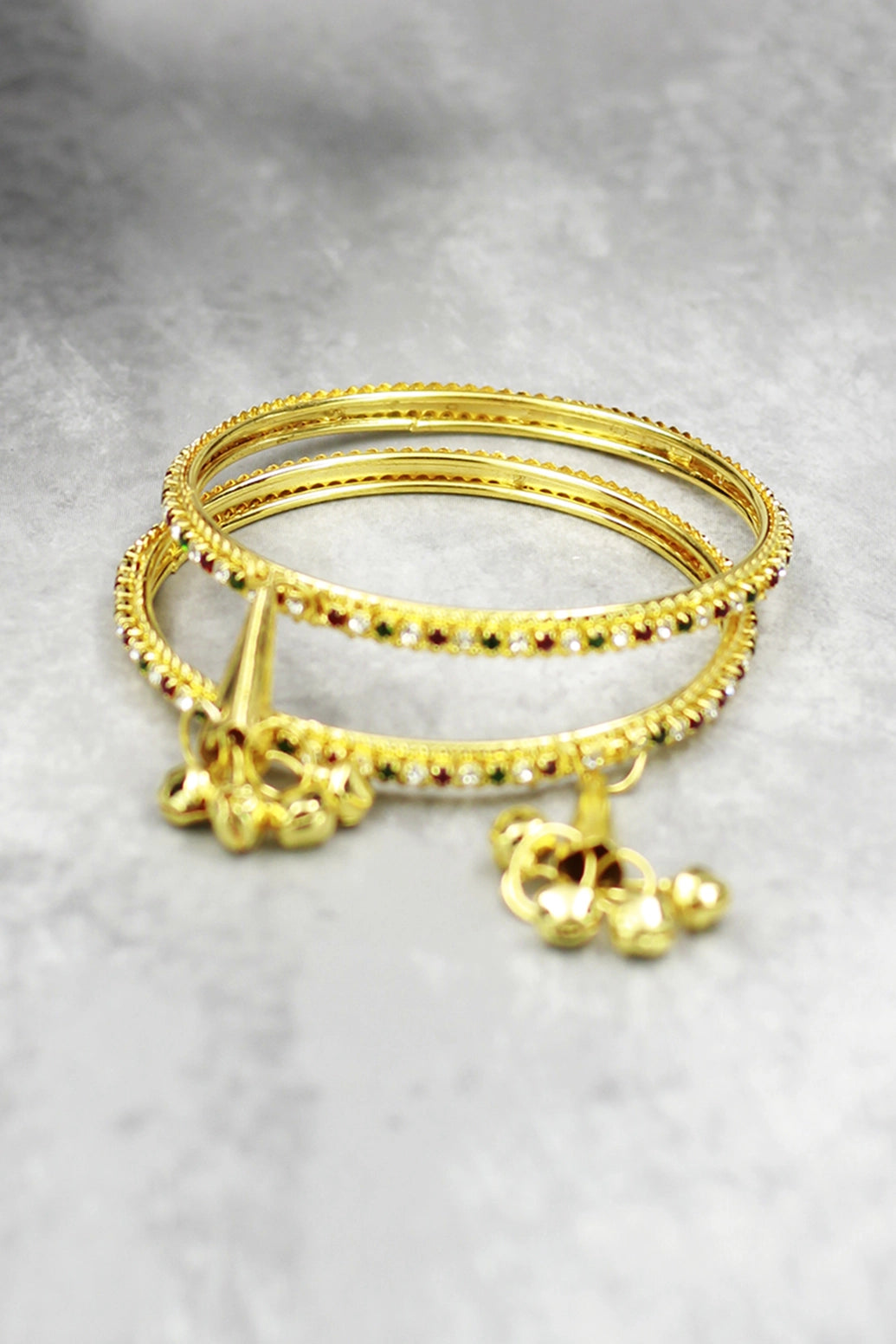 Gold-Tone Temple Bangles with Multicolour Stone Detailing for Wedding, Festival & Traditional Wear