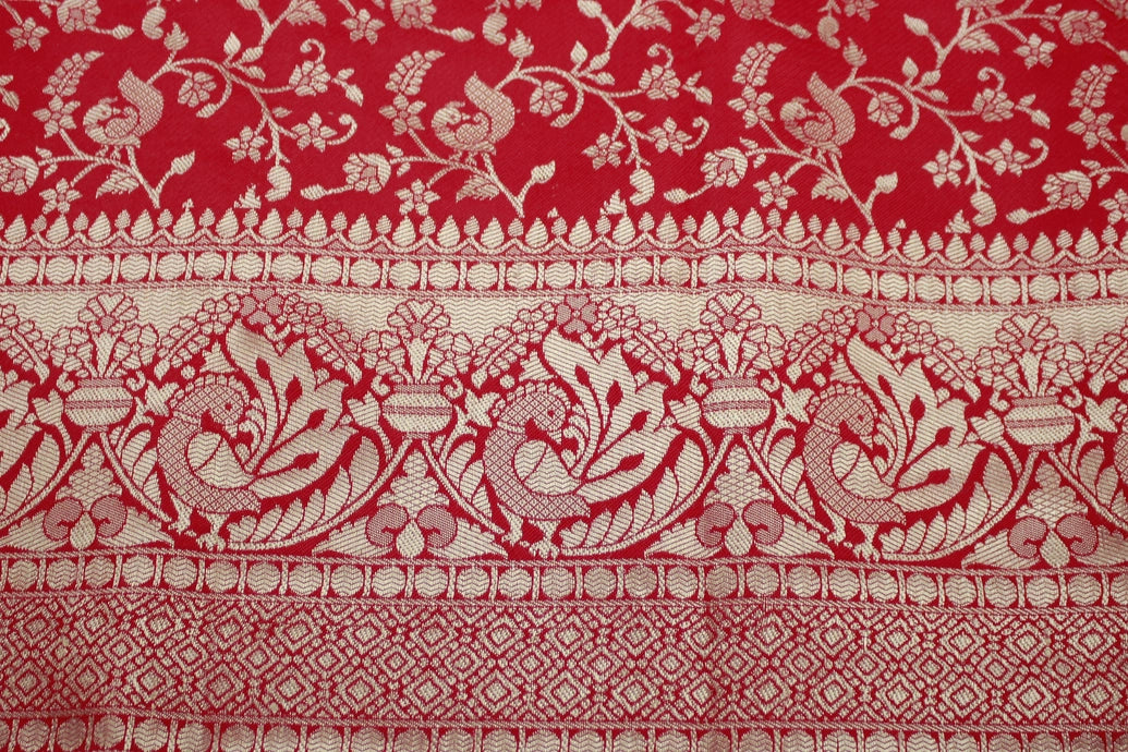 Ajmera Fashion Pink Banarasi Handloom Satin Saree with Floral Woven Embroidered Print and Blouse