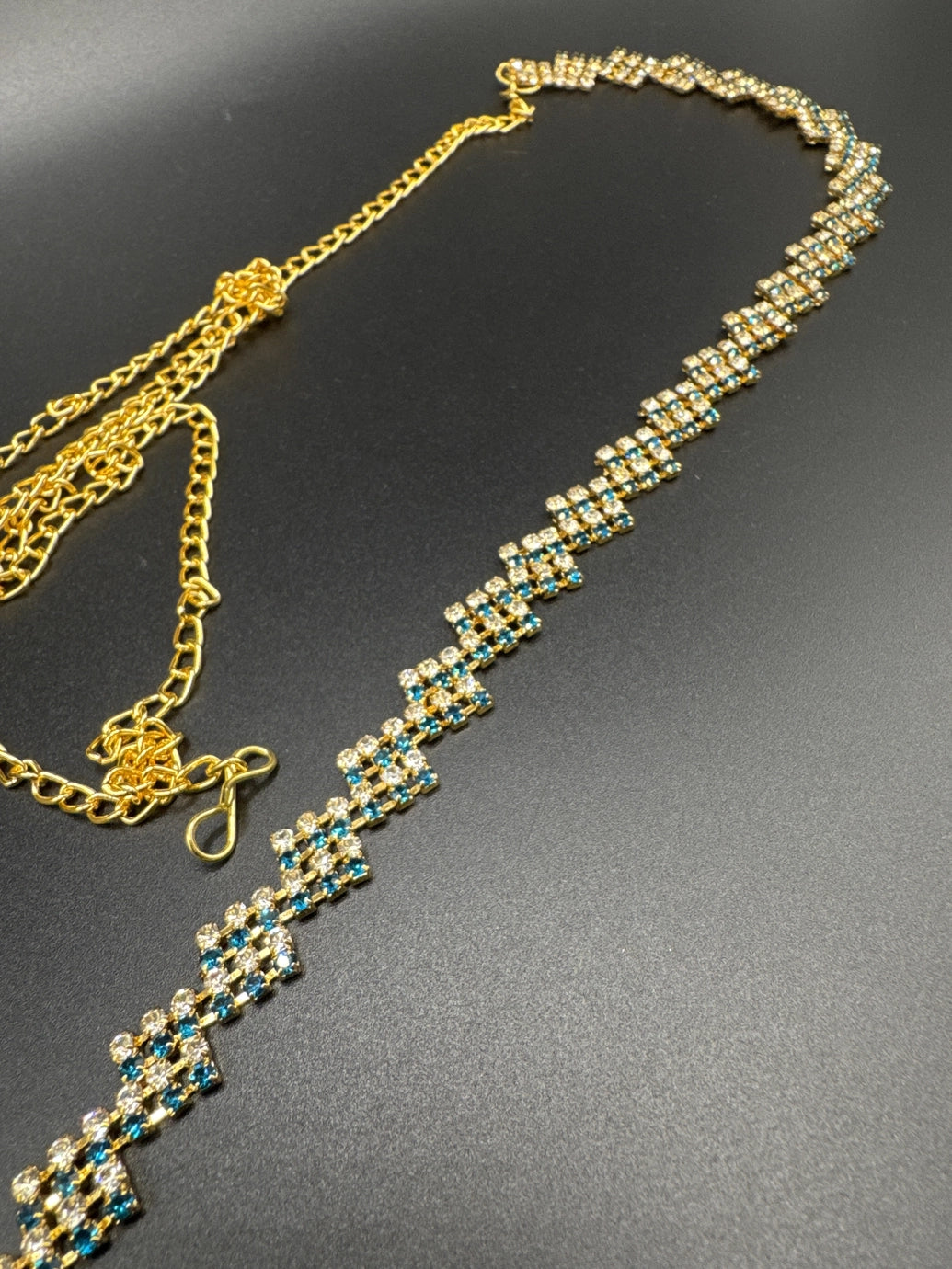Gold-Tone Zigzag Crystal Hip Chain with Green Stones - Adjustable Waist Belt Jewelry JCS Fashions