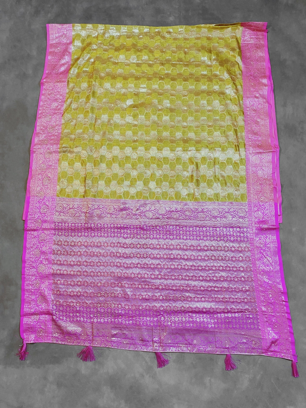 Madhumita Designer Cotton Organza Saree with Stone Work, Mustard Floral Pallu and Blouse