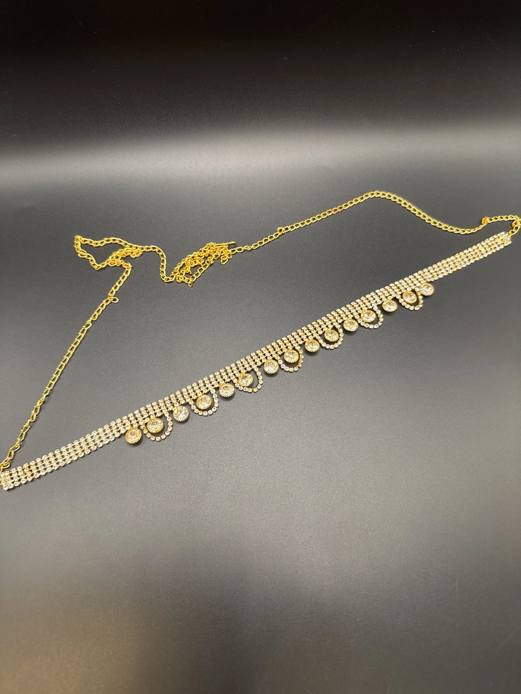 Gold-Tone Crystal Hip Chain Waist Belt with Dual-Row Mesh & Oval Crystal Stations Jewelry JCS Fashions