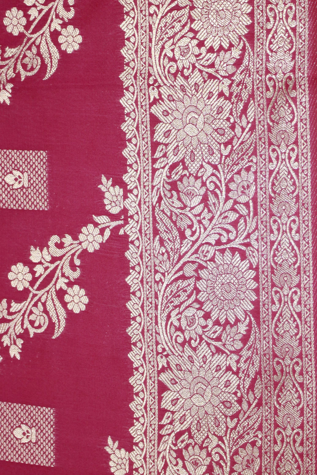 Pink Banarasi Soft Silk Zari Saree with Floral Motifs and Detailed Border, Tassels, Blouse Included