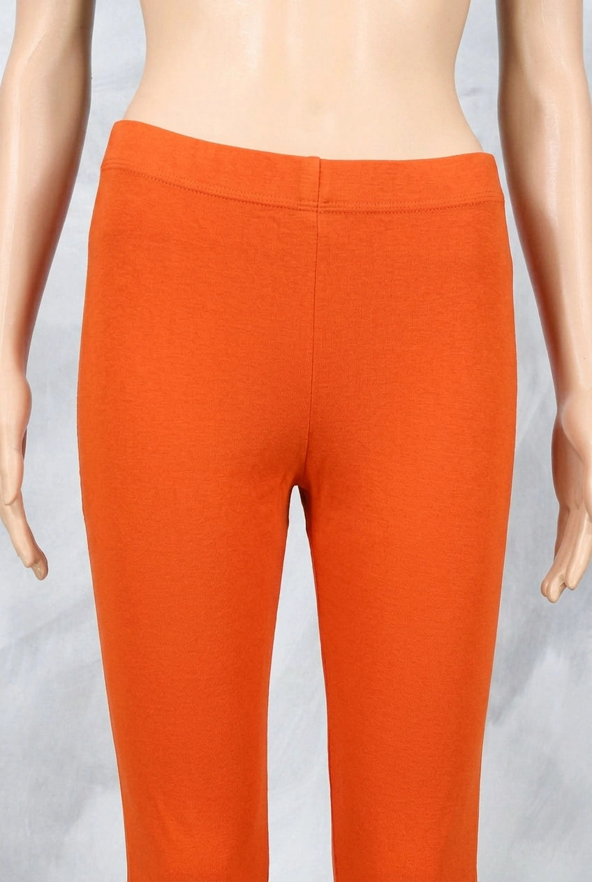 Orange 4-Way Lycra Cotton Leggings for Women, Smooth Finish Silicon Wash, Thick Skin-Tight Stretch Fit